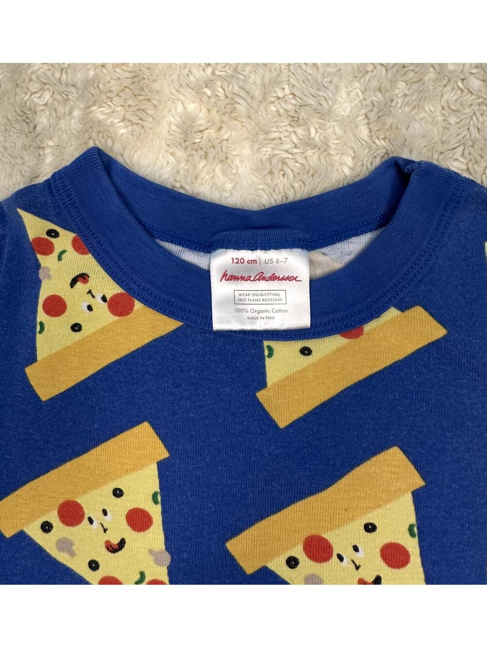 Hanna Andersson pizza print pajama top Size 6-7 organic cotton blue retro kawaii - Picture 2 of 4